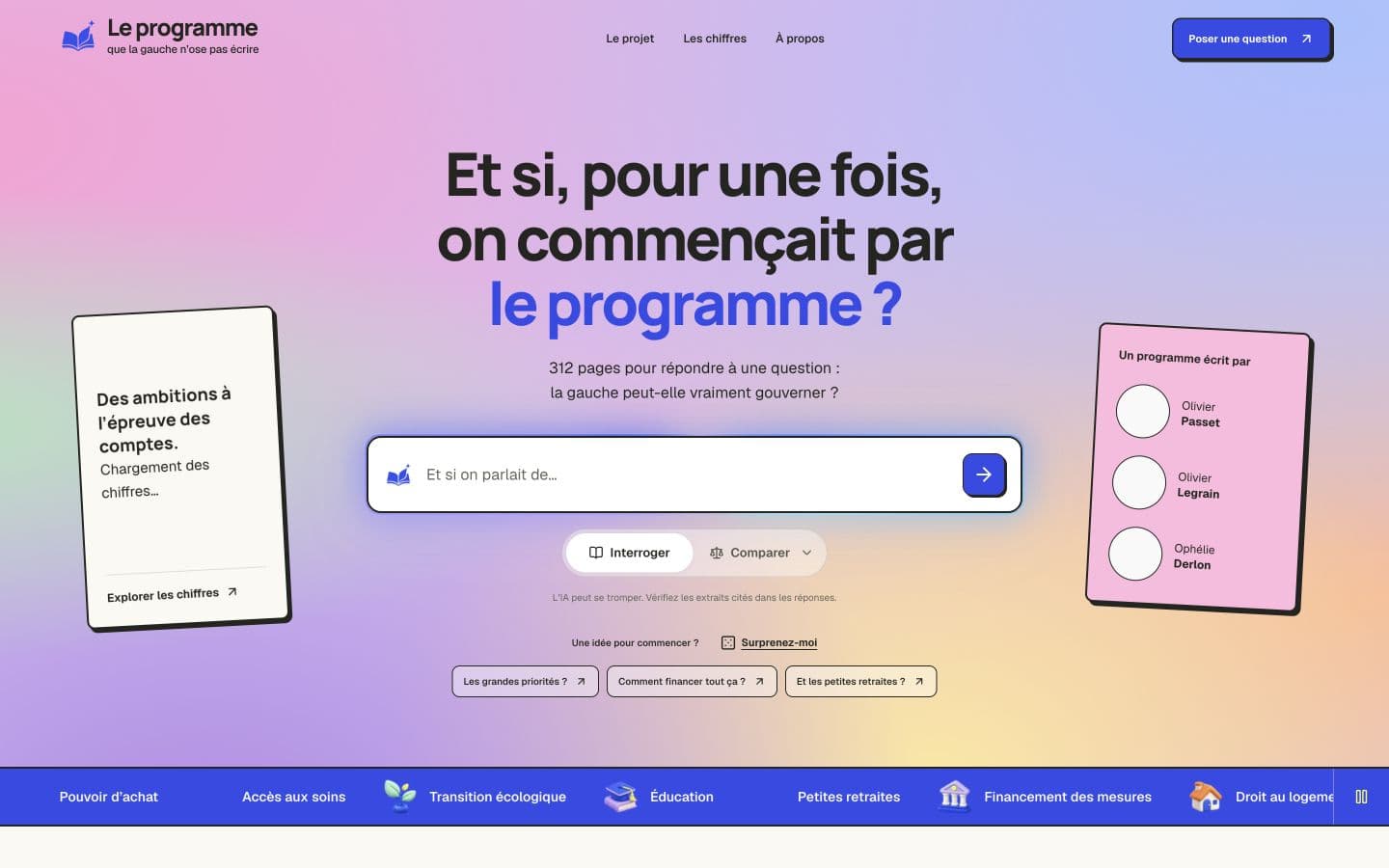 La gauche qui ose homepage: access to Ask and Compare modes
